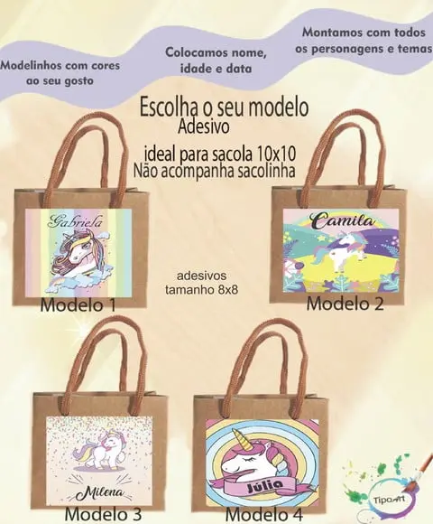 Adesivo 8x8 para Sacolinha- Unicórnio