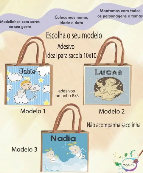 Adesivo 8x8 para Sacolinha-batizado
