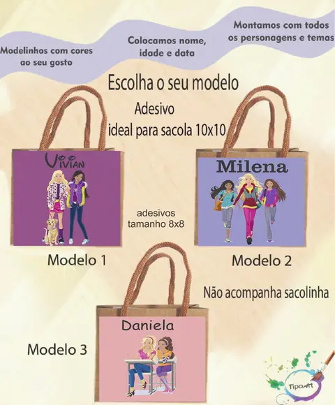 Adesivo 8x8 para Sacolinha-barbie