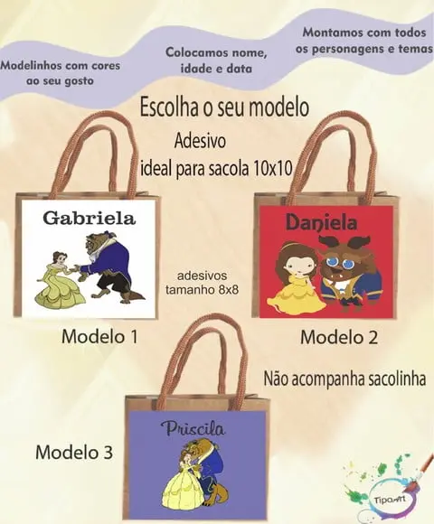 Adesivo 8x8 para Sacolinha-bela e a Fera
