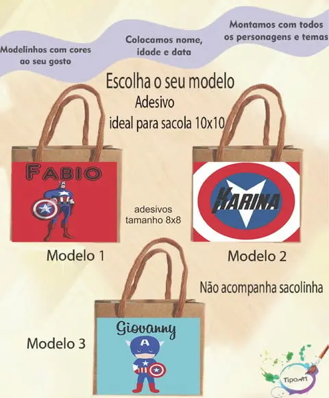 Adesivo 8x8 para Sacolinha-capitão America