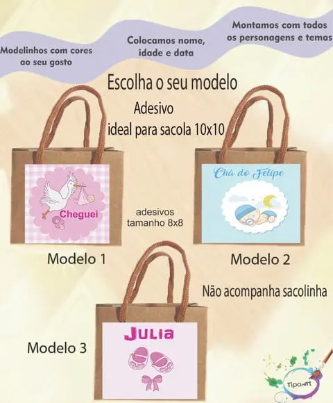 Adesivo 8x8 para Sacolinha-chá de Bebê/recém