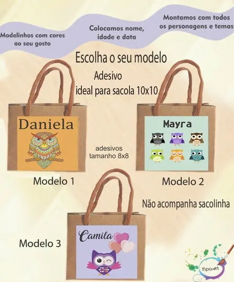 Adesivo 8x8 para Sacolinha-coruja