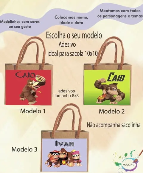 Adesivo 8x8 para Sacolinha-donkey Kong