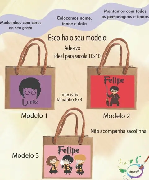 Adesivo 8x8 para Sacolinha-harry Potter
