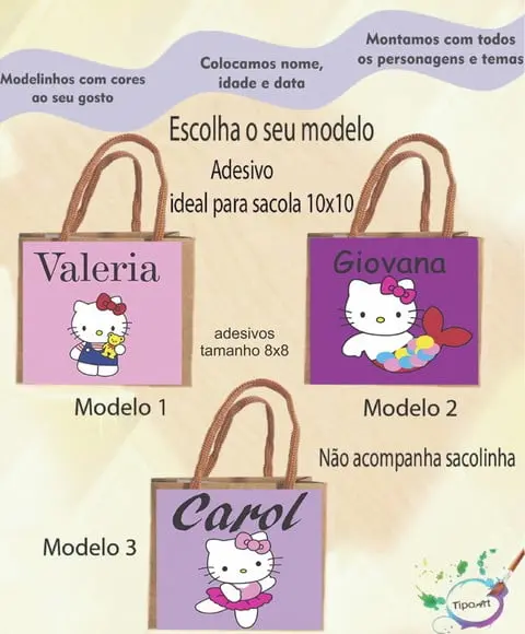 Adesivo 8x8 para Sacolinha-hello Kitty