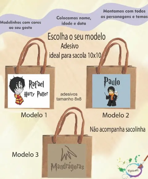 Adesivo 8x8 para Sacolinha-harry Potter