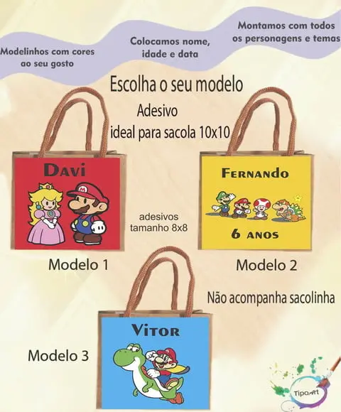 Adesivo 8x8 para Sacolinha-mario Bros
