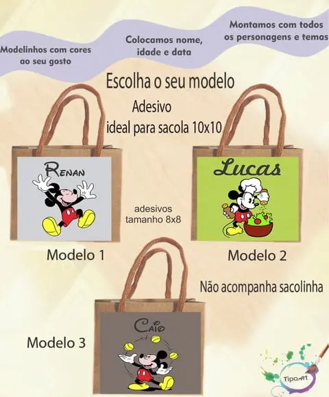 Adesivo 8x8 para Sacolinha-mickey
