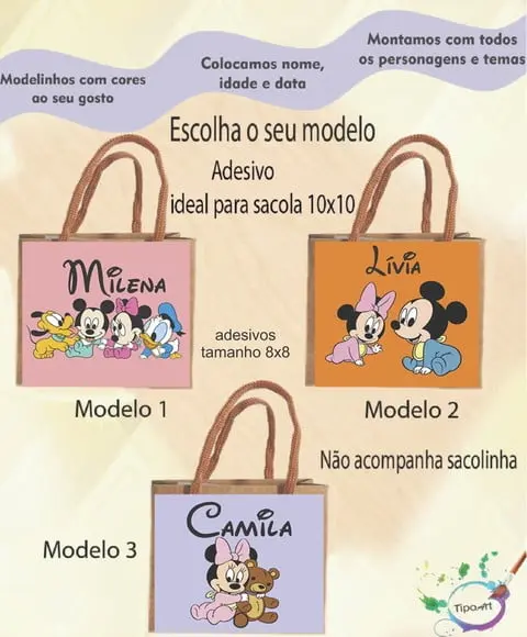 Adesivo 8x8 para Sacolinha-mickey Baby