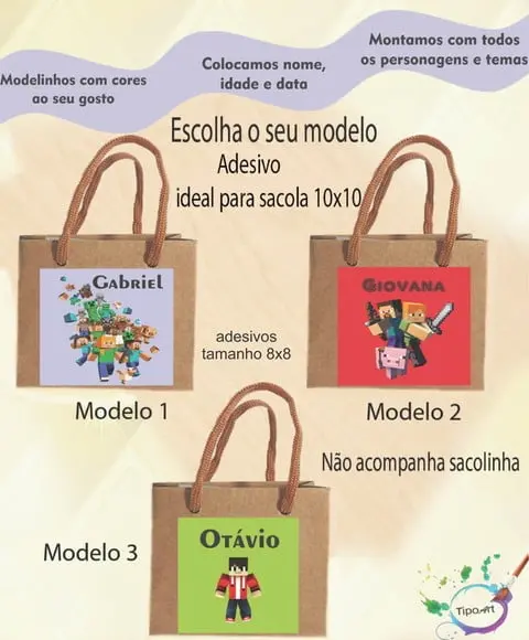 Adesivo 8x8 para Sacolinha-minecraft