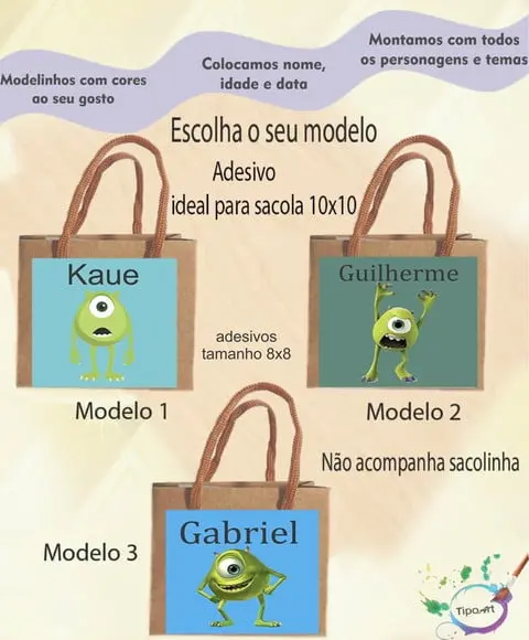 Adesivo 8x8 para Sacolinha-mike Wazowski