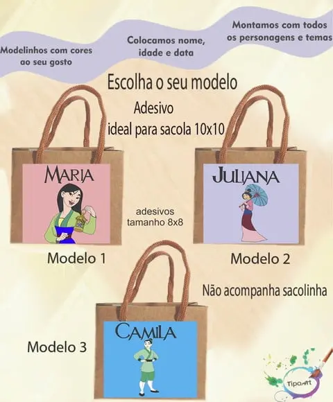 Adesivo 8x8 para Sacolinha-mulan