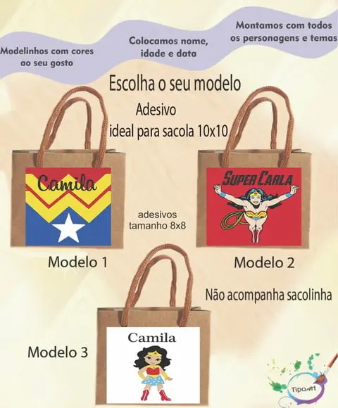 Adesivo 8x8 para Sacolinha-mulher Maravilha