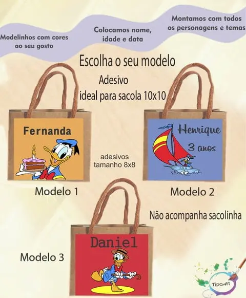 Adesivo 8x8 para Sacolinha-pato Donald