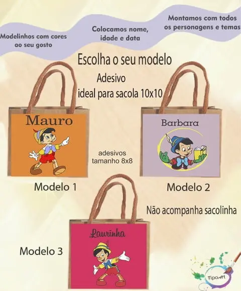 Adesivo 8x8 para Sacolinha-pinoquio