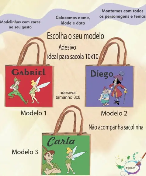 Adesivo 8x8 para Sacolinha-peter Pan