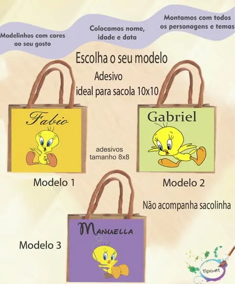 Adesivo 8x8 para Sacolinha-piu Piu