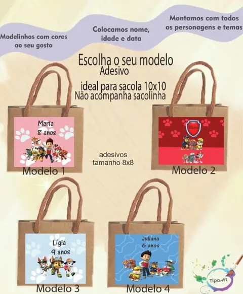 Adesivo 8x8 para Sacolinha-patrulha Canina