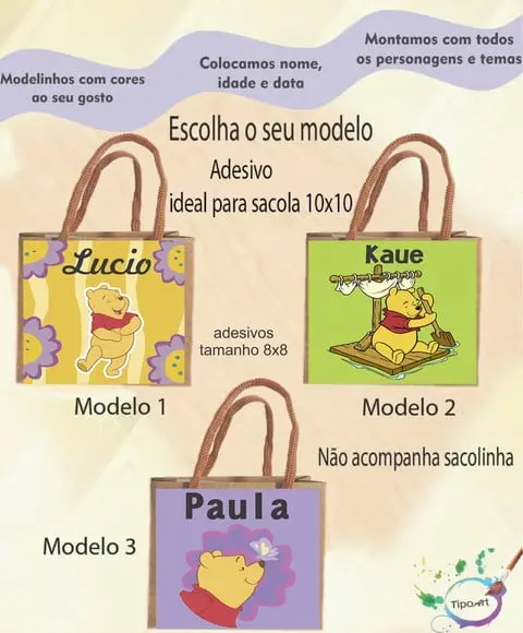 Adesivo 8x8 para Sacolinha-pooh