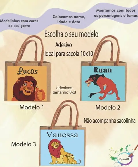 Adesivo 8x8 para Sacolinha-rei Leão
