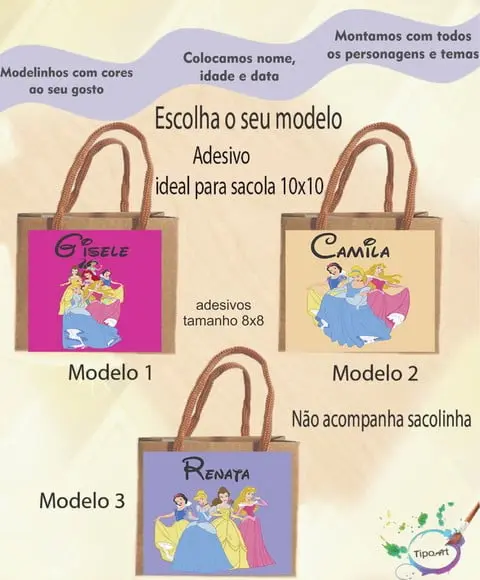 Adesivo 8x8 para Sacolinha-princesas
