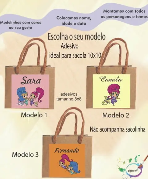 Adesivo 8x8 para Sacolinha-shimmer Shine