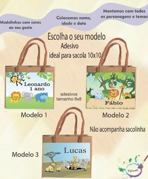 Adesivo 8x8 para Sacolinha-safari