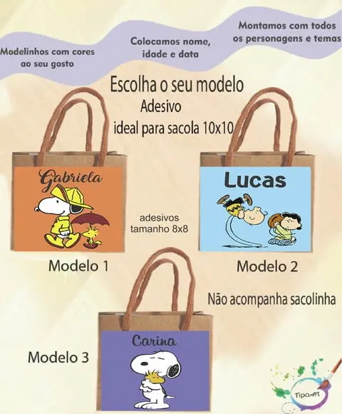 Adesivo 8x8 para Sacolinha-snoopy