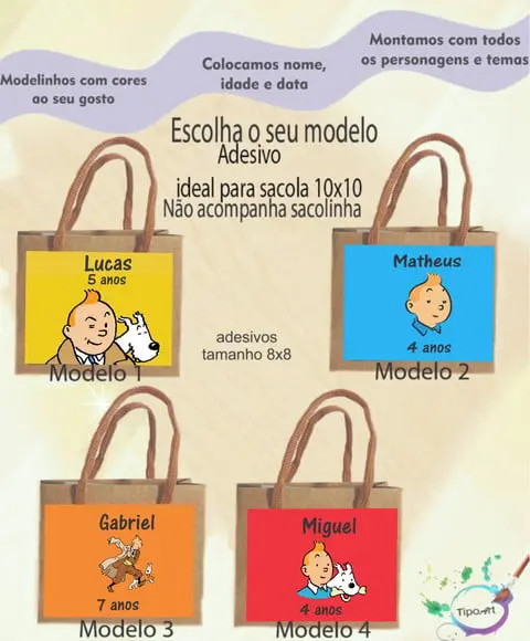 Adesivo 8x8 para Sacolinha-tintim