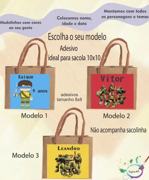 Adesivo 8x8 para Sacolinha-tartaruga Ninja