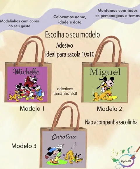 Adesivo 8x8 para Sacolinha-turma do Mickey