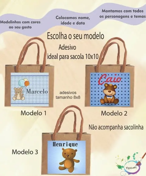 Adesivo 8x8 para Sacolinha-ursinho