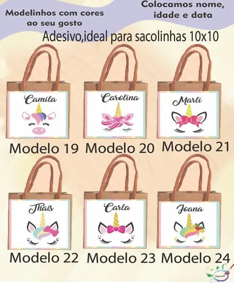 Adesivo 8x8 para Sacolinha-unicórnio