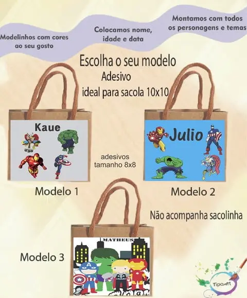 Adesivo 8x8 para Sacolinha-vingadores