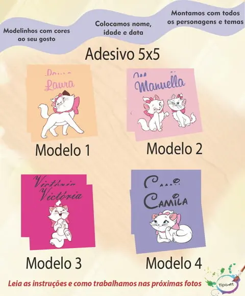 Adesivo 5x 5 cm Quadradinho- Gatinha Marie