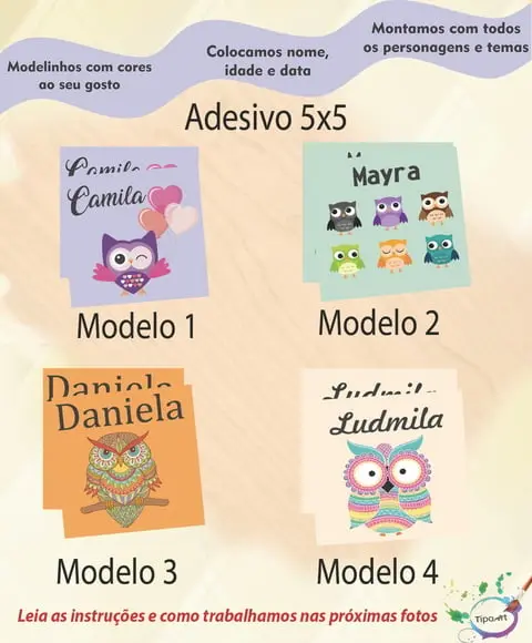 Adesivo 5x5 cm Quadradinho- Coruja