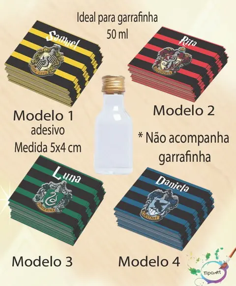 Adesivo Garrafinha-brasões Hogwarts