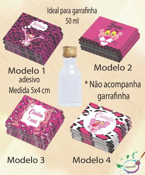 Adesivo Garrafinha-pantera Cor de Rosa