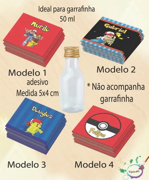 Adesivo Garrafinha-pokemon