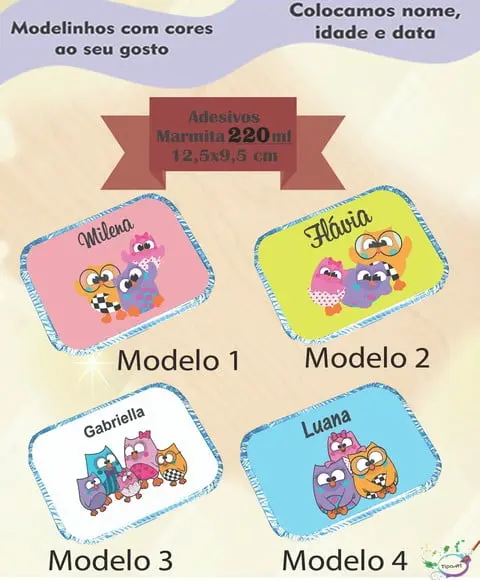 Adesivo Marmitinha 220 Ml-bubu e as Corujinhas