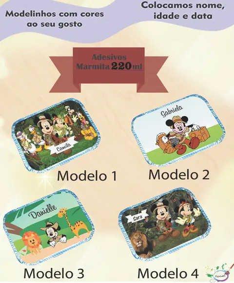 Adesivo Marmitinha 220 Ml-mickey Safari
