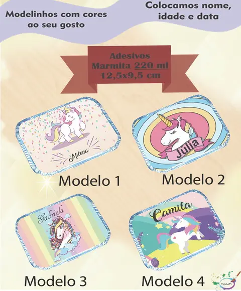 Adesivo Marmitinha 220 Ml-unicórnio Modelo 1