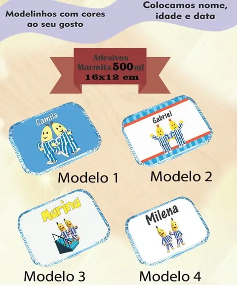 Adesivo Marmitinha 500 Ml-bananas de Pijama