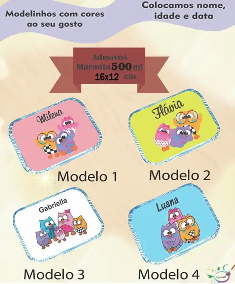 Adesivo Marmitinha 500 Ml-bubu e as Corujinhas