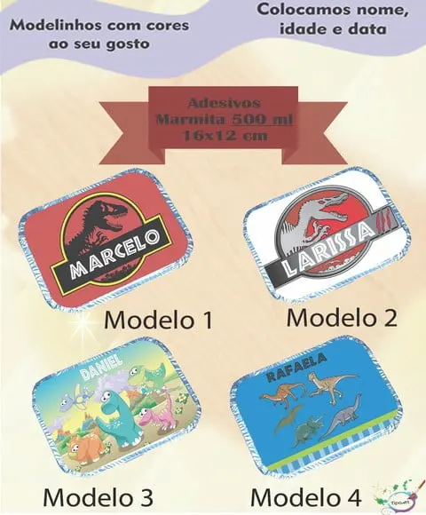 Adesivo Marmitinha 500 Ml-dinossauros