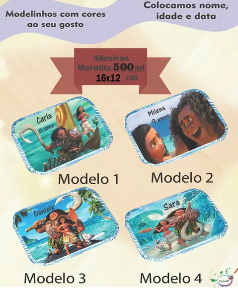 Adesivo Marmitinha 500 Ml-moana e Mauí