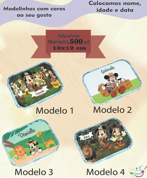 Adesivo Marmitinha 500 Ml-mickey Safari