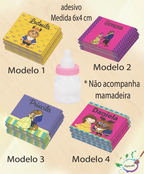 Adesivo Mini Mamadeira-bela e a Fera