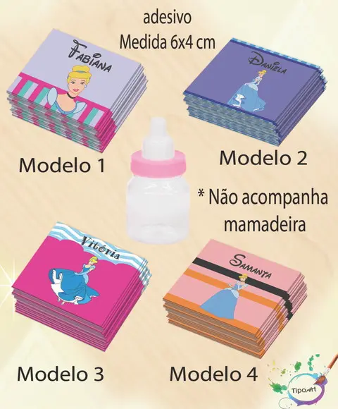 Adesivo Mini Mamadeira-cinderela